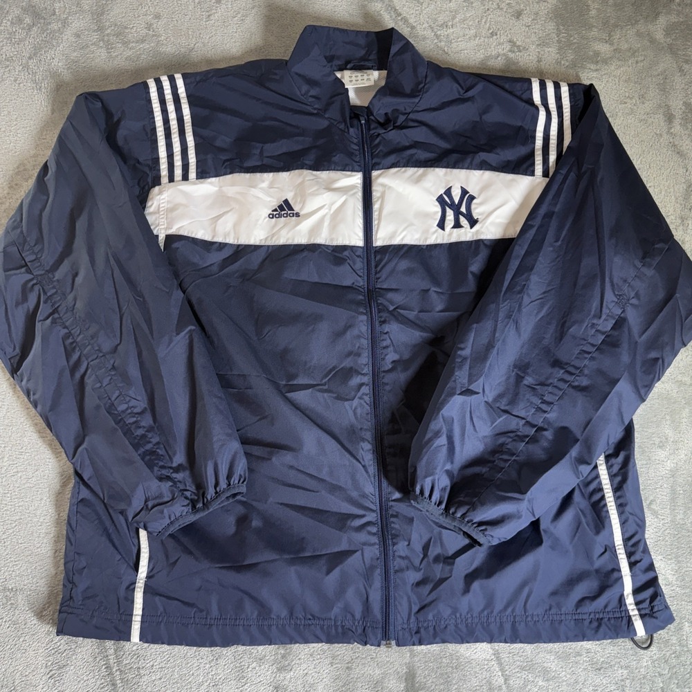 New York Yankees Adidas Windbreaker Jacket Mens XXL‎ MLB Baseball Full Zip VTG